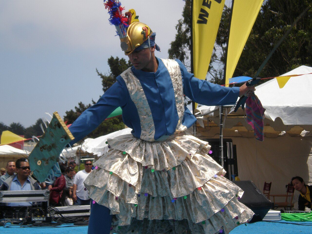 A member of the San Francisco based Parangal Dance Company performing the Sagayan dance of the Maguindanao and Maranao peoples of the Philippines as part of their Bangsamoro suite of dances at the 14th Annual Fil-Am Friendship Celebration at Serramonte Center in Daly City,…