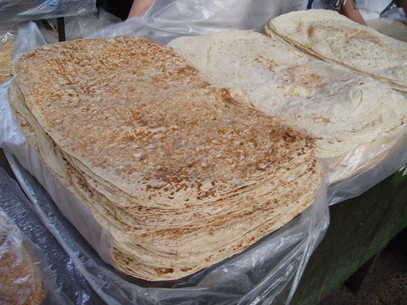 Different varieties of Lavash sold in Yerevan market.