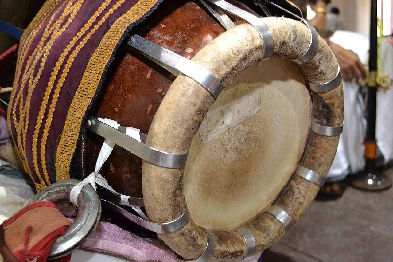 Tavil is a barrel shaped drum from South India. It is used in temple, folk and Carnatic music, often accompanying the nadaswaram. The thavil and the nadaswaram are essential components of traditional festivals and ceremonies in South India.