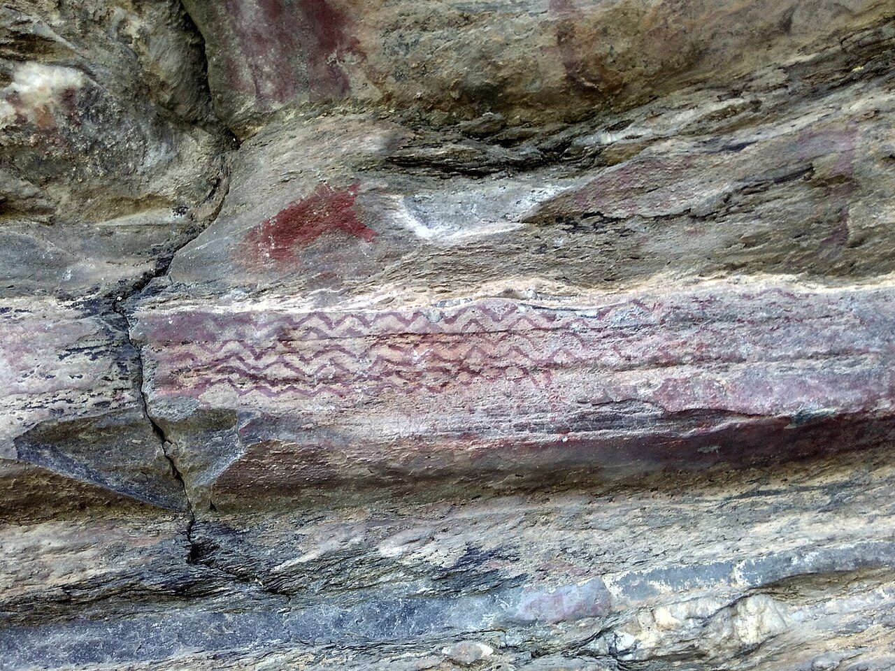 Ancient Cave Paintings at Lakhudiyar, Almora District, Uttarakhand India.