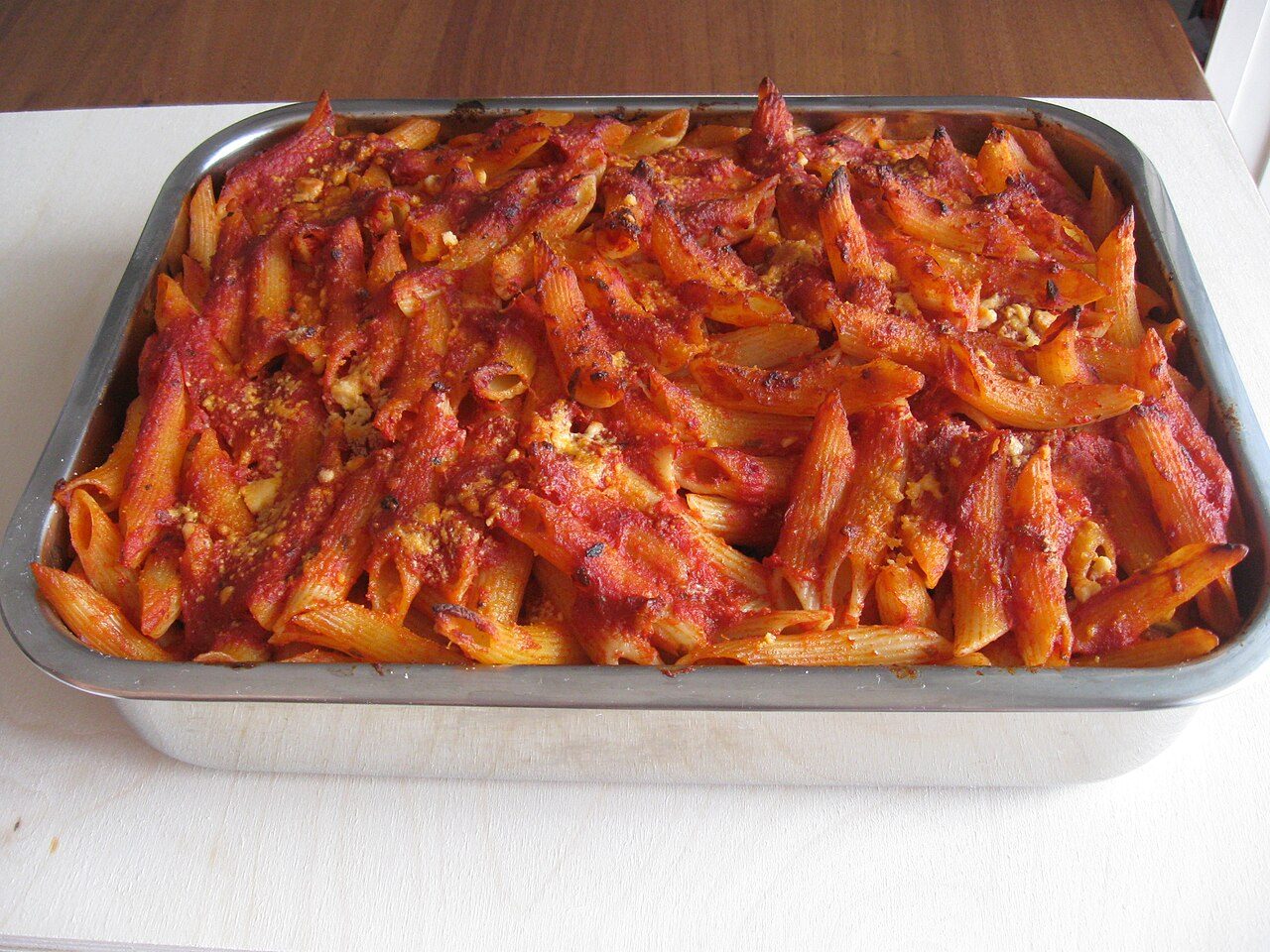 Typical oven-baked pasta from Southern Italy (Catanzaro Lido, Calabria ), masterly prepared and cooked by miss Mimma Petrarca on June 11, 2011.