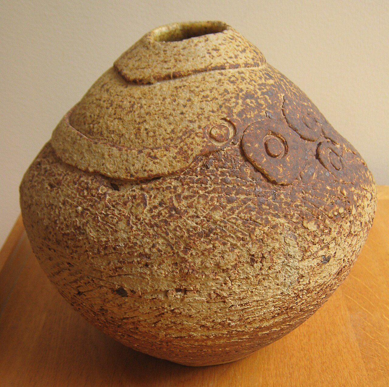 Stoneware spheroidal vase by Ian Sprague Australia 1970s; photographed at St Kilda Victoria 1 December 2015