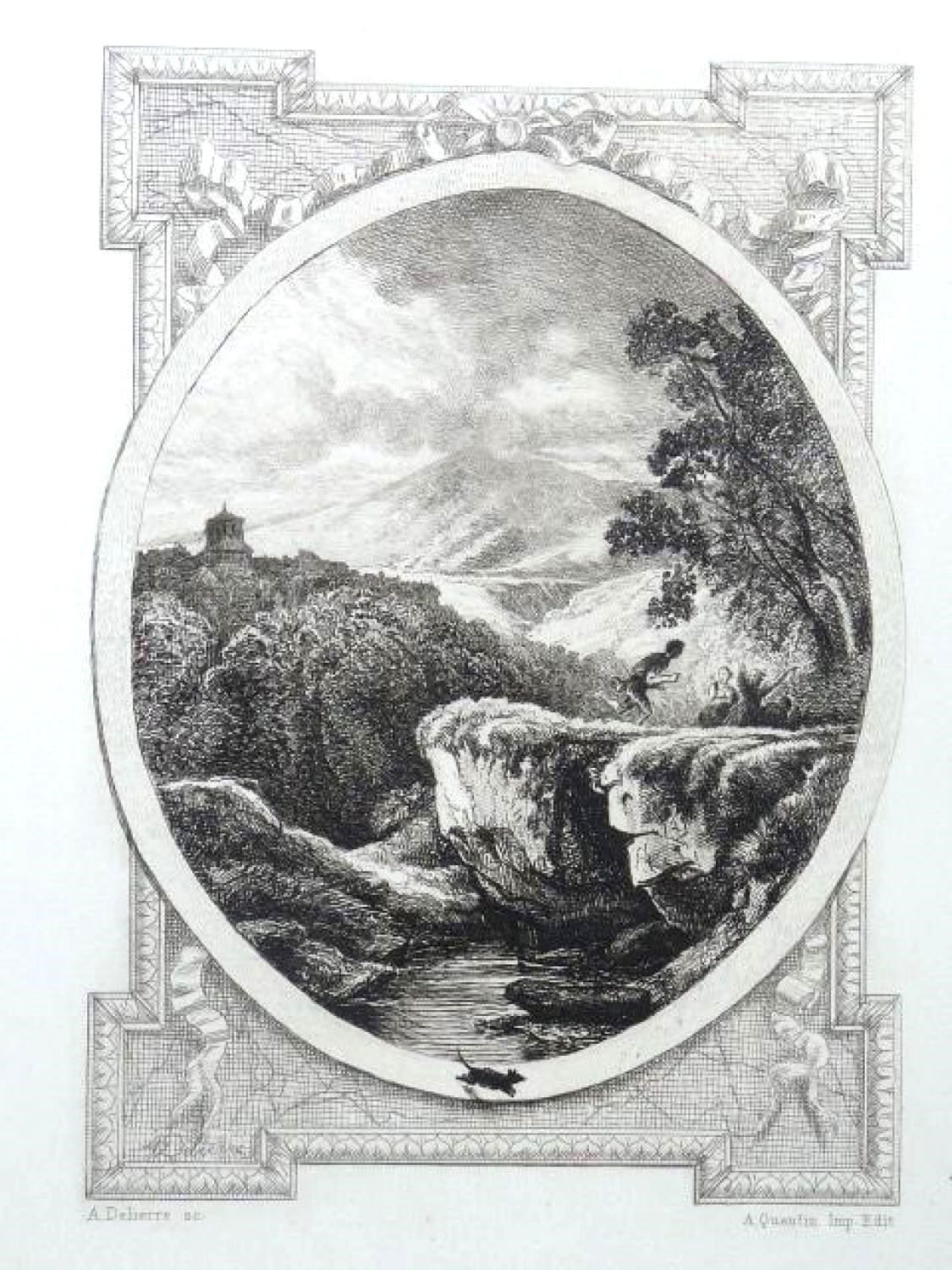 Original etching on laid paper by Auguste Delierre in 1883, illustrating La Fontaine’s fable of "The Mountain in Labour"