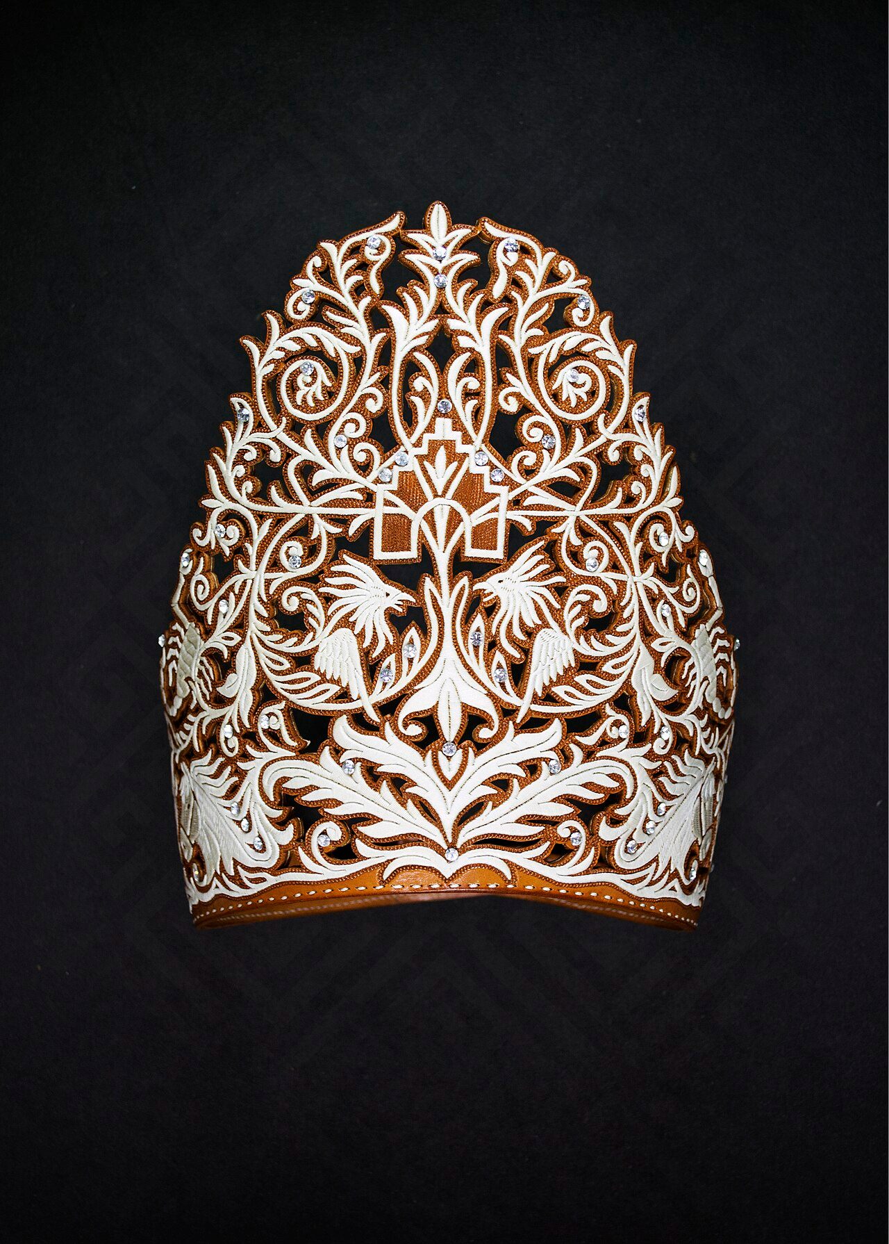 Crown made of handicraft Piteado (leather embroidery), for the queen of the 25th National Fair Piteado (2016) in Colotlán Jalisco, Mexico