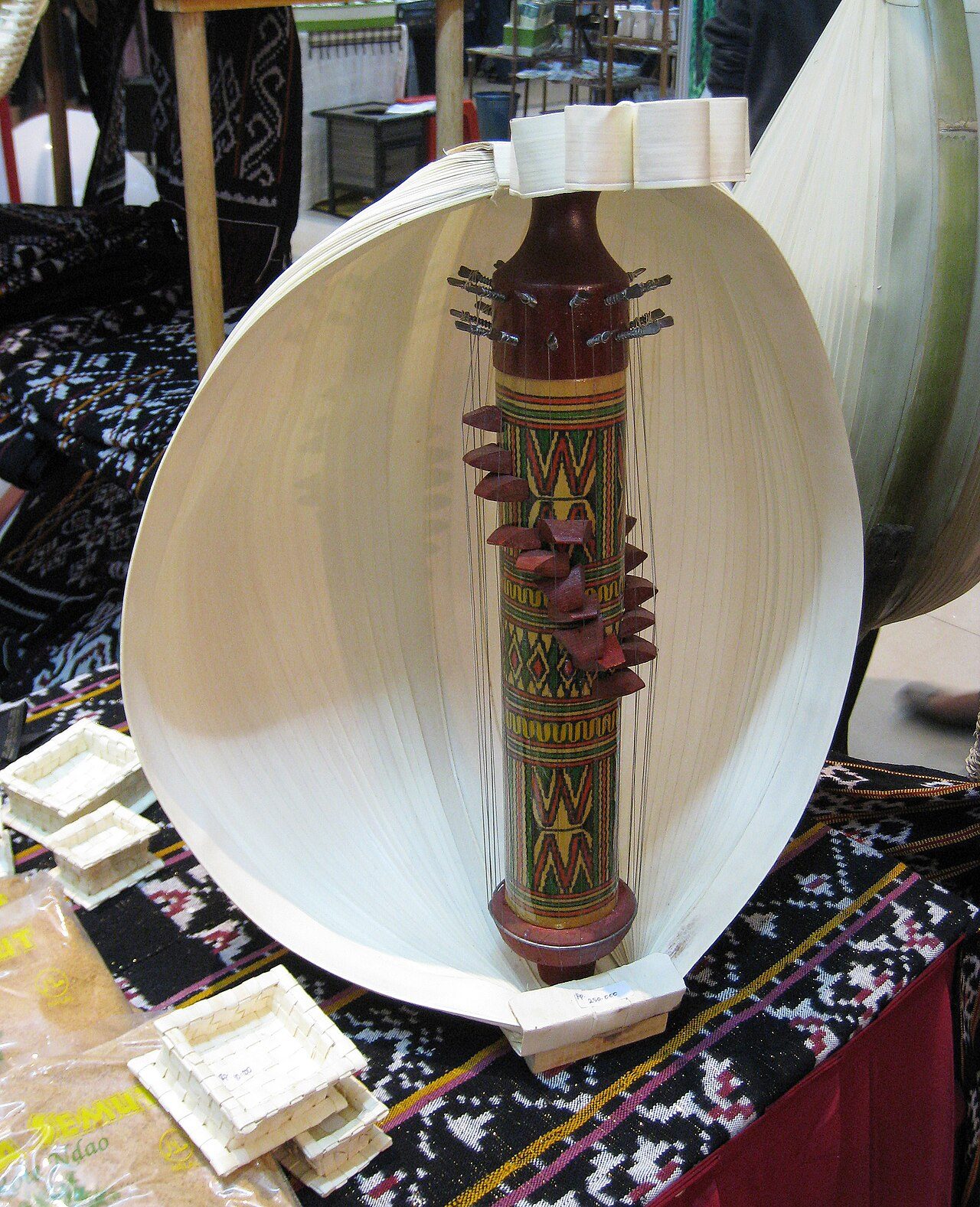 Sasando, a string music instrument made from bamboo, wood, and lontar leaf, from East Nusa Tenggara province, displayed in Jakarta Fair 2010.