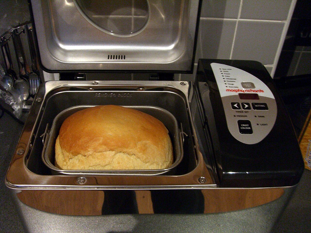 Making bread in bread machine.