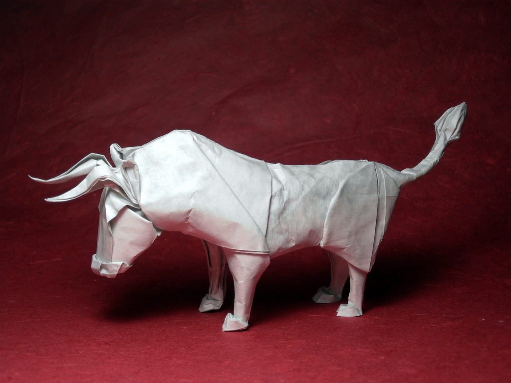 Origami bull, wet-folding technique