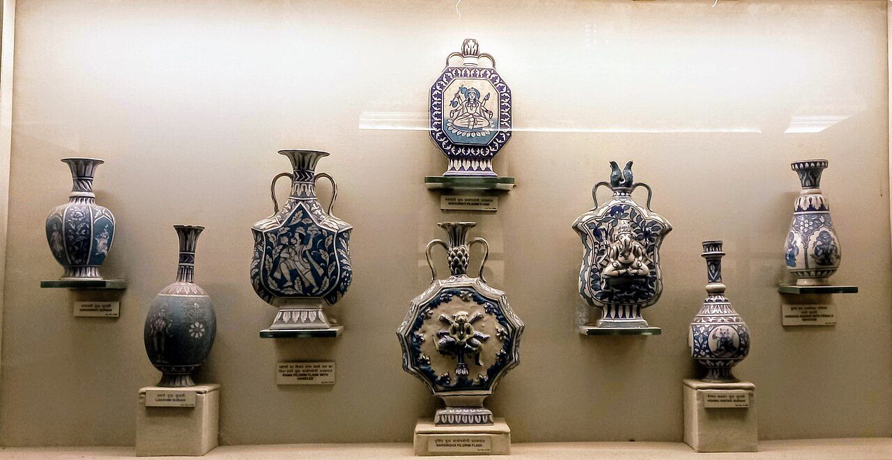 Portrayal of Hindu deities on Blue Pottery, Jaipur School, Late 19th Century, Albert Hall Museum, Jaipur