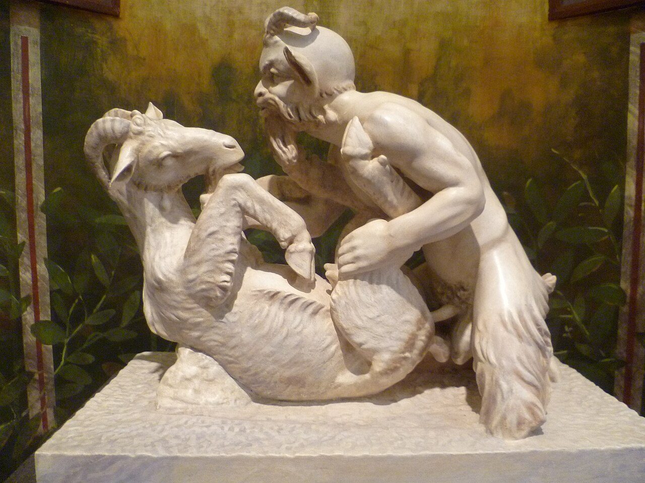 Sex between Pan and a goat. One of the objects in the collection of the National Archaeological Museum in Naples From the Herculaneum villa of the Papyri. height: 44.4 cm (17.4 in) Date: 1st century BCE - 1st century CE