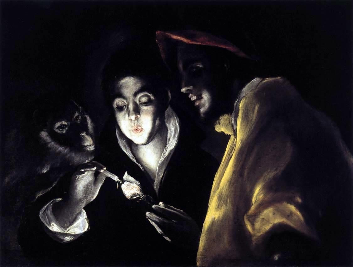 An Allegory with a Boy Lighting a Candle in the Company of an Ape and a Fool (Fábula)